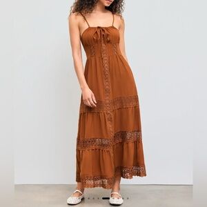 🆕Cider Rust Lace Trim Tiered Cami Maxi Dress M🆕
